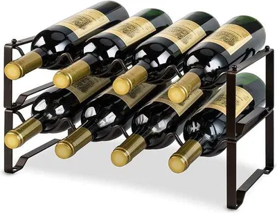 Produktbild von Unyqoos® Weinregal 2-stufig, stapelbar & abnehmbar – freistehendes Flaschenregal für 8 Flaschen aus robustem, pulverbeschichtetem Stahl, Maße 15,75×7,09×8,66 Zoll