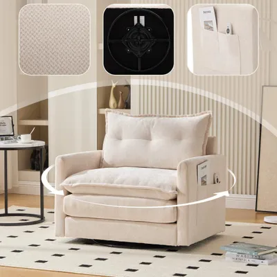 Immagine prodotto di Poltrona da relax - Poltrona - Sedia a dondolo - Pouf - Sedia - Girevole a 360° - Rivestimento in velluto beige