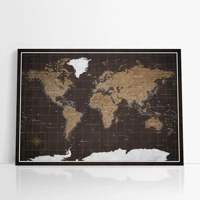 Produktbild von framed concept Personalisierte Weltkarte mit Pinnnadeln Handgefertigte Wanddekoration mit 50 goldenen Pins Einzigartige Geschenkidee