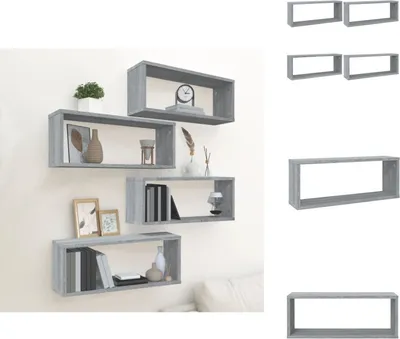 Obrázok produktu pre vidaXL Police z kociek 4 ks Sivá Sonoma 60x15x23 cm Materiál na báze dreva - Nástenné police