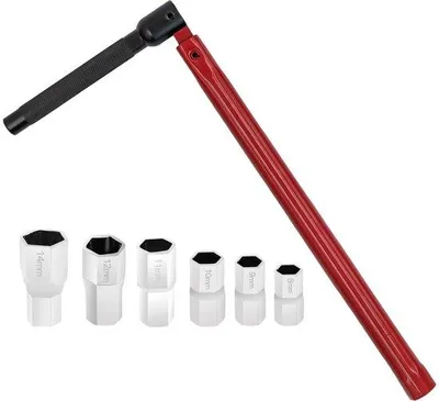 Image de Ensemble complet de clés de serrage pour raccords sanitaires et de réparation, comprenant 6 adaptateurs (8, 9, 10, 11, 12, 14 mm), en acier, avec revêtement magnétique et poignée antidérapante
