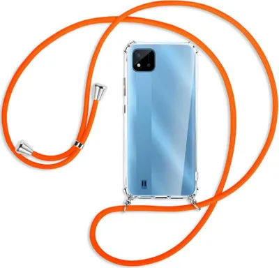 Produktbild von Handykette Backcover-Schutzhülle mit Band (Metall silberfarben) für Realme C11 2021 / C20 / C20A - neonorange