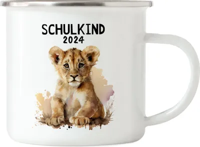 Produktbild von Schulkind 2024 Löwe Emaille Tasse Schuleinführung Sohn Tochter Geschenk Schulanfang Erstklässler