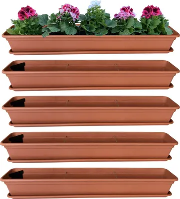 Image de set de 4 bacs à fleurs Bac à plantes en terre cuite avec système d'arrosage et soucoupe de bac à fleurs 100cm