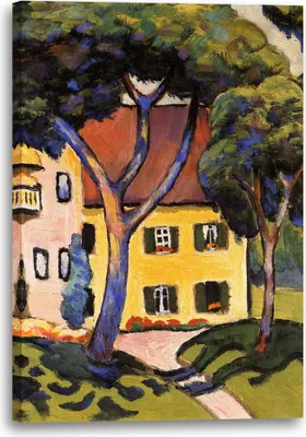 Produktbild von Leinwandbild (70x100cm): August Macke - Staudacherhaus Tegernsee, echter Holz-Keilrahmen inkl. Aufhänger, handgefertigt in Deutschland