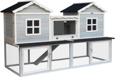 Produktbild von Dehner Nagerheim Happy Home Refugio, Hasenstall mit Freilaufgehege, 117 x 190 x 76 cm, Bitumen/Plexiglas/Tannenholz, hellblau