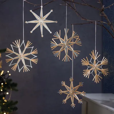 Produktbild von 18 Stück Strohsterne "Eisblau" aus Stroh, Ø 15 cm, Dekohänger, Weihnachtsbaumschmuck, Christbaumschmuck