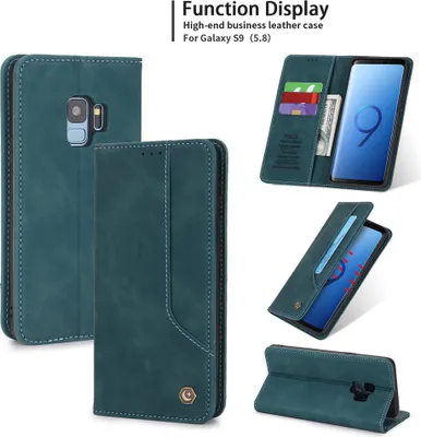 Produktbild von Galaxy S9 Hülle, LaimTop Retro Kunstledertasche Schutzhülle mit Kartenfach Standfunktion für Samsung Galaxy S9 Blau