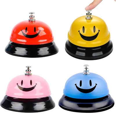 Produktbild von 4 Stück Tischglocke mit Smiley Design,Serviceglocken aus Edelstahl,Druckauslöser für Restaurant, Hotel Hotelglocke, Küche, Party und Haustier