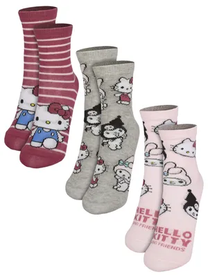Produktbild von Hello Kitty Socken für Mädchen - Friends Kinder Kindersocken Sneaker Söckchen Rosa/Grau (3er Pack) 23-26