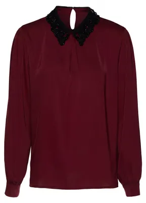 Produktbild von Damen Bluse mit Zierkragen und langen Ärmeln, Farbe Rot, Konfektionsgröße S