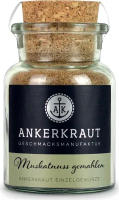 Produktbild von Muskatnuss, gemahlen, 65g im Korkenglas