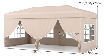 Produktbild von KOMFOTTEU 3x6m Pop-up Pavillon, Faltpavillon mit 6 Seitenwänden & 6 Sandsäcke, höhenverstellbarer Gartenpavillon mit Tragetasche auf Rollen für Strand, Hochzeit & Camping, Beige