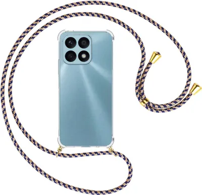 Produktbild von Handykette Backcover-Schutzhülle mit Band (Metall goldfarben) für Honor X8a (6.75'') - blau+beige