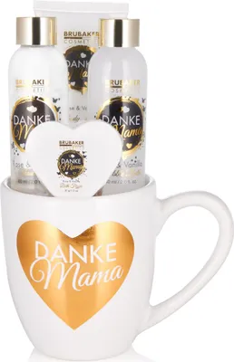 Immagine prodotto di BRUBAKER Cosmetics - Grazie mamma - Set da doccia e bagno da 5 pezzi con fragranza di rosa e vaniglia - Set regalo per la mamma in tazza da caffè - Oro bianco