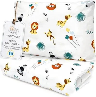 Productafbeelding van Kinderdeken en kussenset, 100x135 cm - Comfortabele en ademende deken voor babybedjes