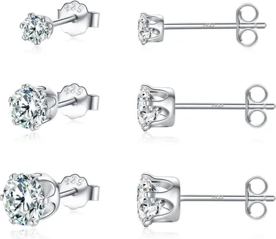 Image de 925 boucles d'oreilles en argent sterling avec zirconium, boucles d'oreilles pour femmes hypoallergéniques 3/5/7mm