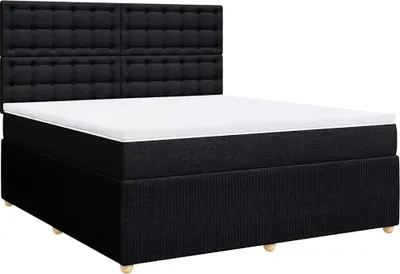 Image de vidaXL Lit boxspring avec matelas noir 180x200 cm Tissu