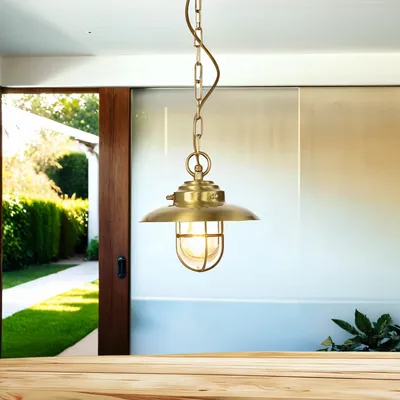 Produktbild von Pendelleuchte außen Terrasse Garten IP54 E27 Ø 23 cm Messing Maritim Hängeleuchte außen