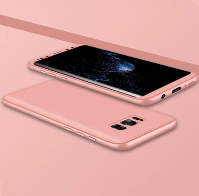 A rose gold Samsung Galaxy Note 8 phone case is shown from two angles on a pink background.