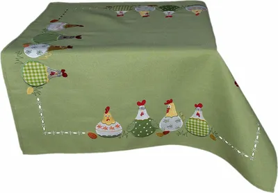 Produktbild von Tischdecke Tischläufer Stickerei verrückte Hühner Ostern 85 x 85 cm - mint