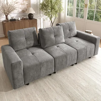 Produktbild von Merax 3-Sitzer Schlafsofa mit Schlaffunktion und verstellbaren Rückenlehne, modulares Chenille Sofa Couch mit Massivholzrahmen, Grau
