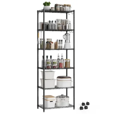 Produktbild von Mondeer Regal Aufbewahrungsregal 6-Stufiges, 160cm, mit 8-Haken, Schwarz