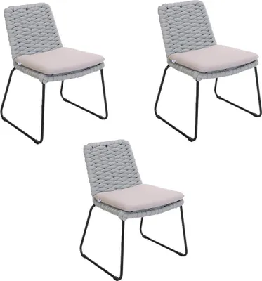 Immagine prodotto di Home Deluxe Sedia da giardino in vimini BALERO grigio chiaro - Set di 3 | Sedia da giardino per patio