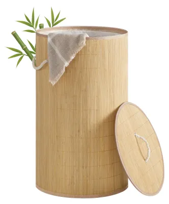 Wasmand 90L Bambus mit Deckel, 40x40x70 cm, ausziehbare Innentasche