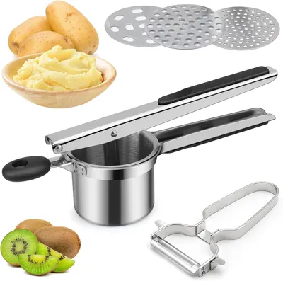 Imagen del producto de Prensadora de patatas con 3 tamices, de acero inoxidable, manual, unidad individual, para uso en la cocina