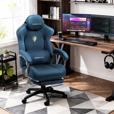 Zdjęcie produktu dla Krzesło gamingowe ergonomiczne - krzesło biurowe, fotel gamingowy - pufa - krzesło do pracy - niebieskie