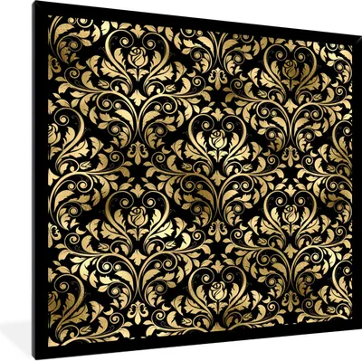 Produktbild von MuchoWow® Gerahmtes Poster Muster - Barock - Gold - Schwarz 40x40 cm - Poster mit Schwarzem Bilderrahmen Wandposter Rahmen Foto Bilder - Mit Rahmen - Wanddekoration Schlafzimmer