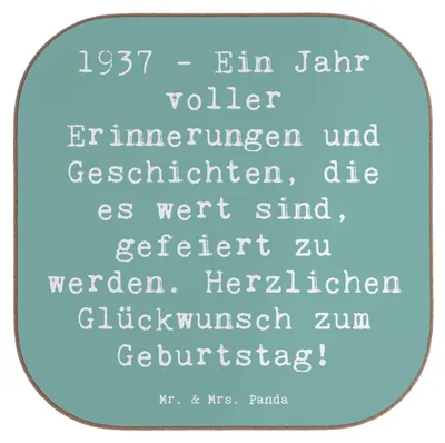 Produktbild von Mr. & Mrs. Panda Untersetzer für Gläser Spruch 1937 Geburtstag - Meeresbrise - Geschenk, Glückwunsch, Happy Birthday, Glückwünsche, Tischuntersetzer, Holzuntersetzer