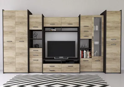 Produktbild von Easy4You Wohnwand MOKKA II  B:360 cm Eiche Canterbury/ Country Grau Stilvolles Funktionales Möbelset für Wohnzimmer TV-Schrank Regale  Vitrine