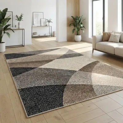 Produktbild von TapisTrend Designerteppich Beige 240x330 cm Moderner Teppich mit überlappenden, geschwungenen geometrischen Formen für Wohnzimmer, Schlafzimmer und Esszimmer