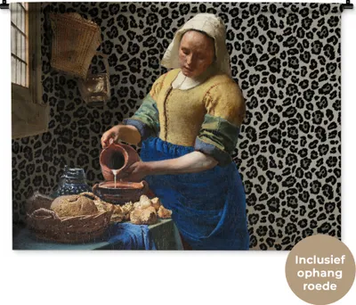 Produktbild von MuchoWow® Wandteppich Wandbehang Milchmädchen - Kunst - Pantherdruck - Vermeer - Gemälde - Alte Meister 150x112 cm Tapisserie Dekoration Wandtuch - Wanddecke - Wandteppiche