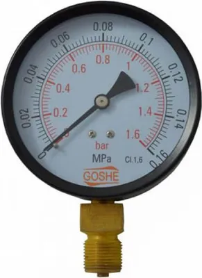 Obrázok produktu pre Tlakomer 100 mm, 16 bar, bočný vstup M20x1,5 + 1/2" redukcia