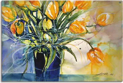 Produktbild von ARTland Leinwandbild Gelbe Tulpen in schwarzer Vase Größe: 120x80 cm