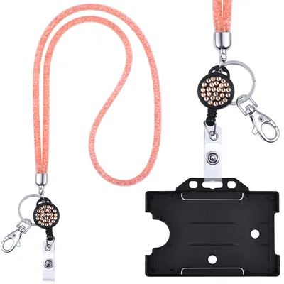 Produktbild von Ausweishülle Kartenhalter mit Jojo Schlüsselanhänger ausziehbar Kristall Lanyard PEACH komplett mit Ausweis Halter Key Chain Schlüsselband Umhängeband