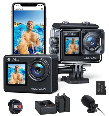 Productafbeelding van WOLFANG GA200 Actiecamera 4K 24MP, onderwatercamera, WiFi, 40 meter waterdicht, EIS (elektronische beeldstabilisatie)