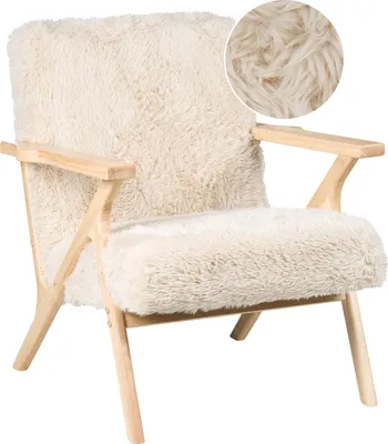Produktbild von BELIANI Sessel Hellbeige Kunstfellbezug mit Holzgestell Schmale Armlehnen Tiefe Sitzfläche Retro-Design Wohnzimmer Schlafzimmer Flur Polstersessel