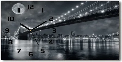 Produktbild von Wanduhr aus Glas – 60x30 cm - Glasbild - Glasuhr - Gehärtetes Glas - schwarze-zeiger - Brooklyn Brücke