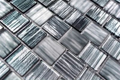 Produktbild von Handmuster Mosaikfliese Transluzent Glasmosaik Crystal Struktur schwarz klar gefrostet MOS68-CF41_m