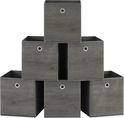 Produktbild von Famanu Aufbewahrungskisten Set, 6 Faltboxen mit Griff, nicht-gewebte Stoffboxen, 26 x 26 x 28 cm, grau