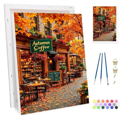 Image de Kit de peinture par numéros pour adultes, avec cadre, idéal pour les cafés, comprenant une toile de 20x30 cm et un chevalet en bois