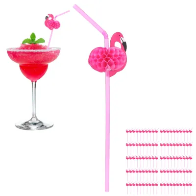 Produktbild von 100 Stk. Bunte Flamingo-Trinkhalme – Biegbar & Umweltfreundlich – Für Party, Picknick & Cocktails
