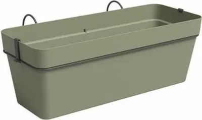 A single, empty planter box with hanging brackets.