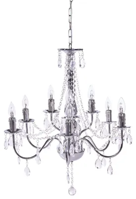 Produktbild von BELIANI Kronleuchter Silber Metall mit Transparenten Acrylglas-Kristallen 9-Flammig Venezianischer Glamour Stil Wohnzimmer Esszimmer Lüster