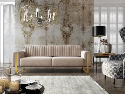Produktbild von Sofa Designersofa VALERIE 3-Sitzer in Stoff Elisa Velvet Beige