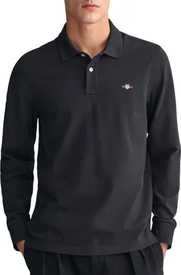 Produktbild von GANT Regular Shield Langarm-Pique-Poloshirt, Schwarz M